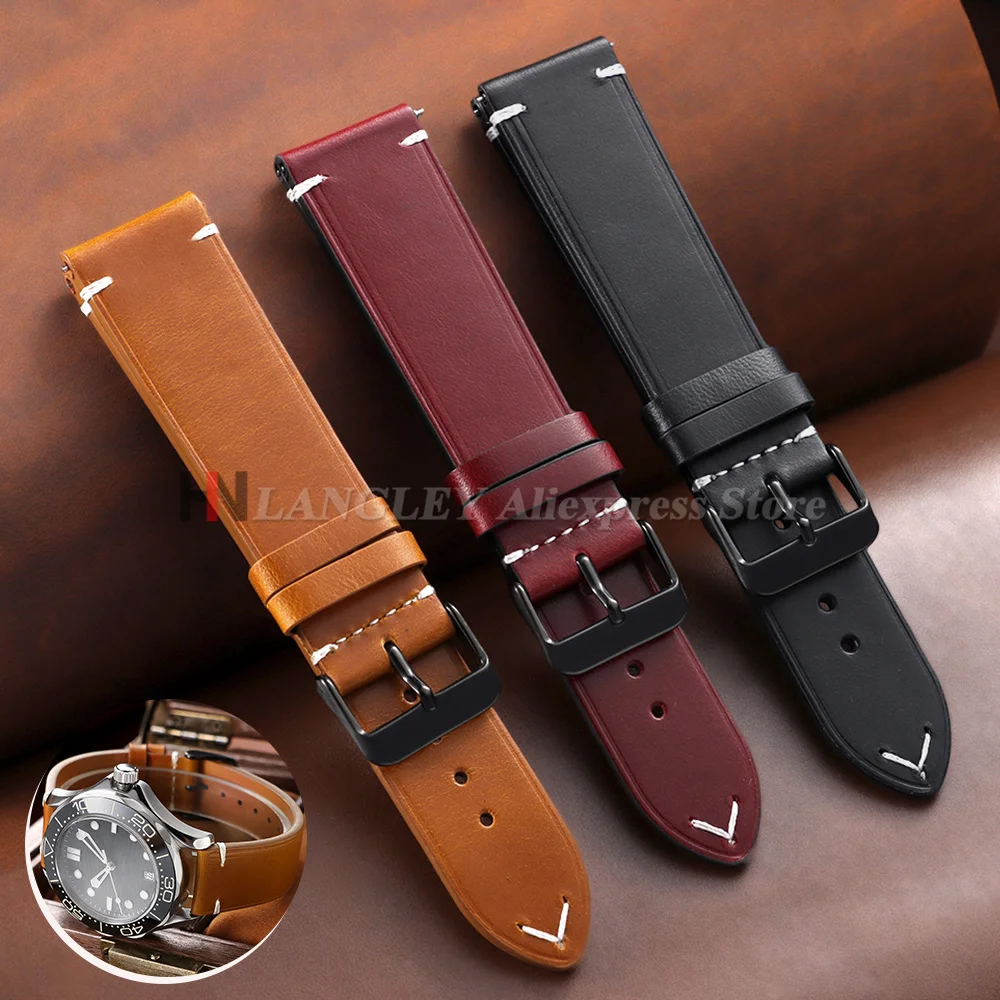 Retro Oil Wax Leather Watch Band 18mm 20mm 22mm 24mm for Men Women Universal Sport Strap Soft Quick Release Replacement Bracelet