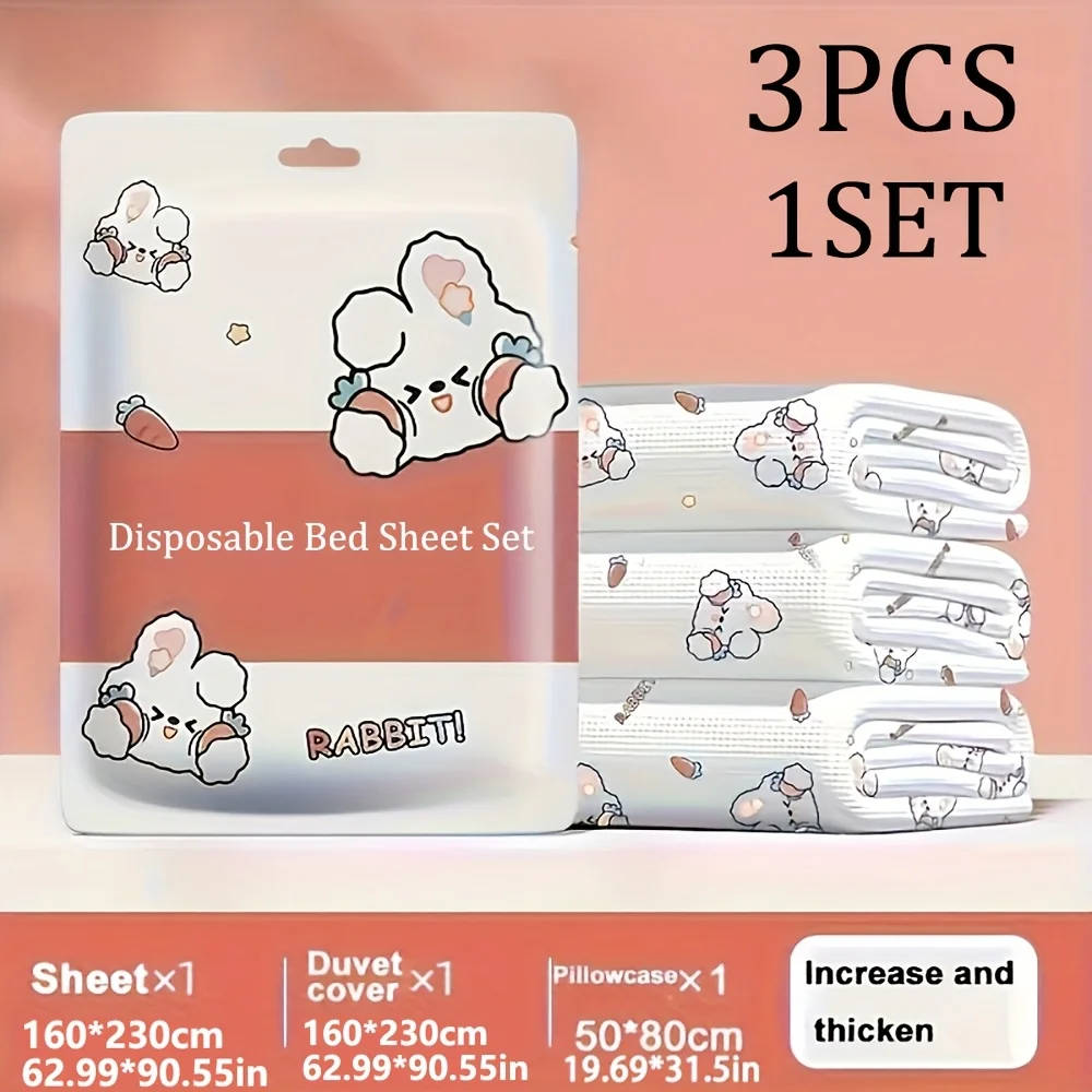 

3PCS Disposable Bed Sheet Set Non-Woven Travel Bedding Hypoallergenic Pillowcase & Fitted Sheet for Hotel, Camping