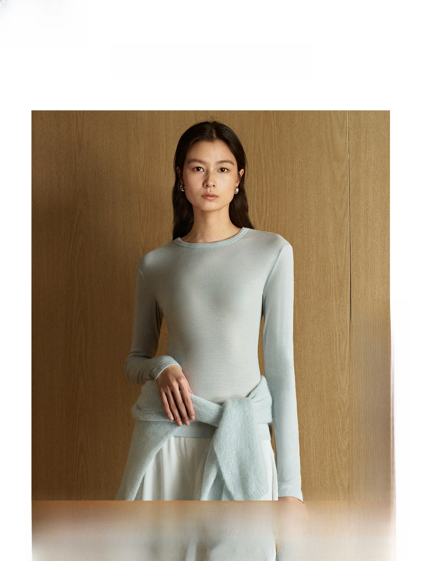 

Классическая женская футболка из австралийской шерсти с круглым вырезом и длинным рукавом, приталенного кроя, однотонная, для повседневной носки, новинка весенней коллекции