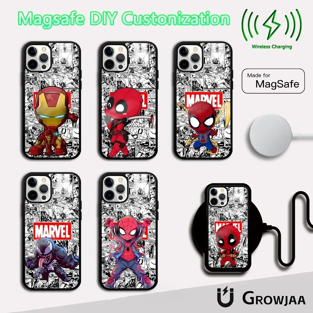 

Iron Man Spiderman Deadpool Phone Case For iPhone 16 15 14 13 12 11 Pro Max Plus Mini Magsafe Mirror Wireless Magnetic Cover