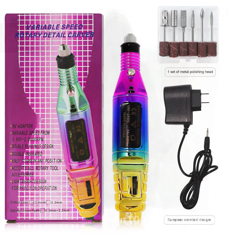 

Portable Electric Nail Grinder Manicure Tool Nail Polishing Machine Colorful New Arrival for US & EU Standards