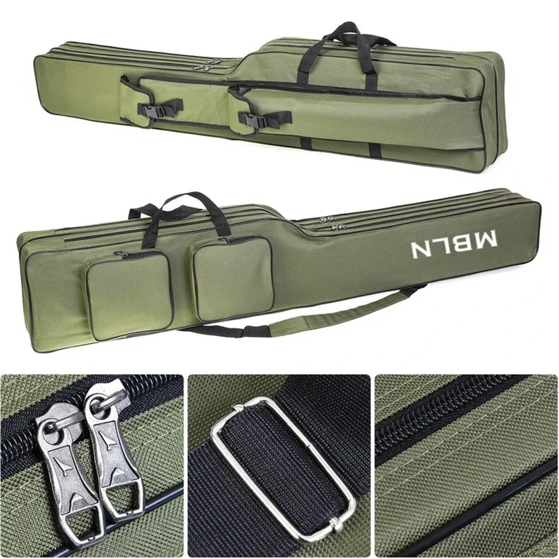 MBLN Brand,150cm/59in Foldable Fishing Rod Bag,Durable 600D Polyester,2-Layer Design with 4 Side Pockets, for Outdoor Fishing