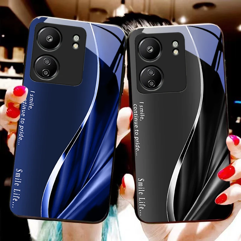 New Soft Brown Red For Xiaomi Redmi 13C Note13 12 Pro Plus 5G Note 9 13T Pro POCO X6 F5 F6 Black Tempered Glass Phone Case