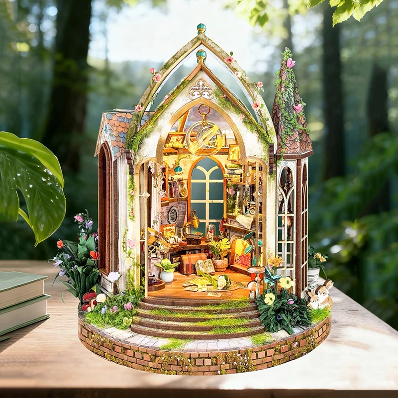 Diy de madeira dreamland floral estúdio livro nook prateleira inserção kit modelo em miniatura estante com luz estante para amigos presente