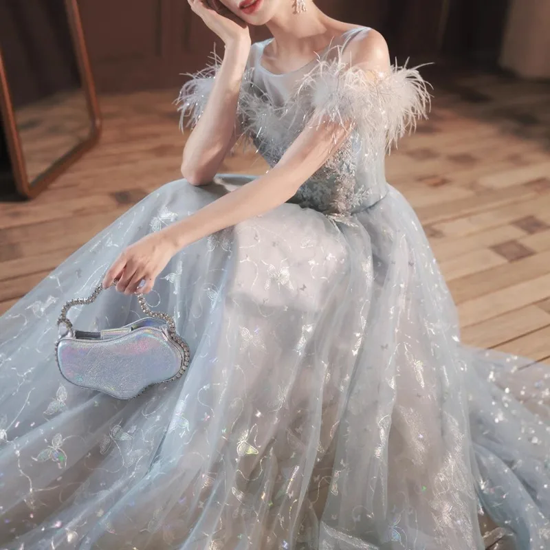 Robe de soirée bleue, nouveau Style, tempérament de Banquet, Niche, atmosphère féerique, hôte d'examen d'art, robe de demoiselle d'honneur élégante, 2026