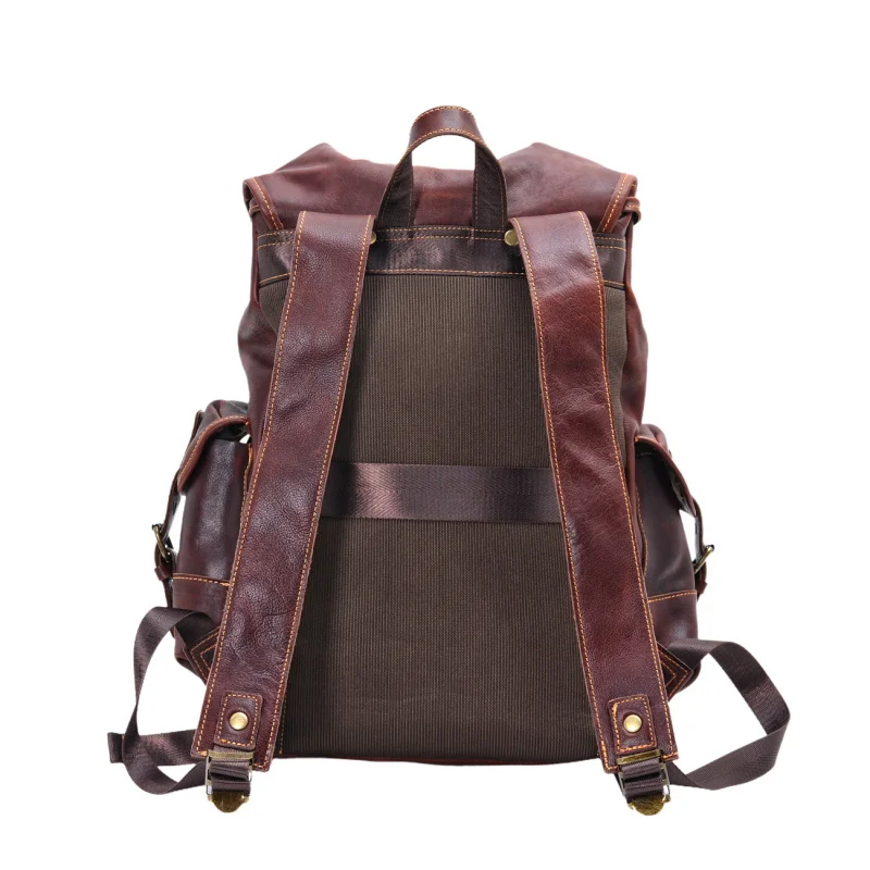Retro Men's Shoulder Bag Leather Casual Backpack Tannin Leather European Retro Travel Bag Computer Bag