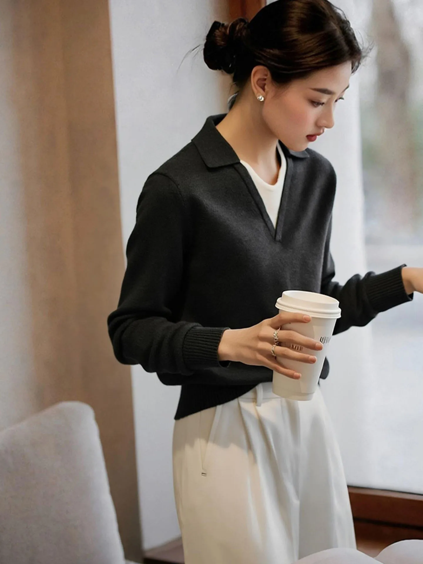 

Faionable Long Sve Base Layer irt Commute Casual Knitted Top Slimming Sle Korean Version Winter New Arrival
