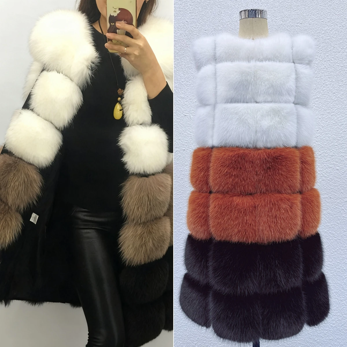

Vest Coat Women Sleeveless Faux Fox Fur Long Jacket Y2k Warm Color Blocked Open Stitch Straight Thick Work Autumn Punk Winter