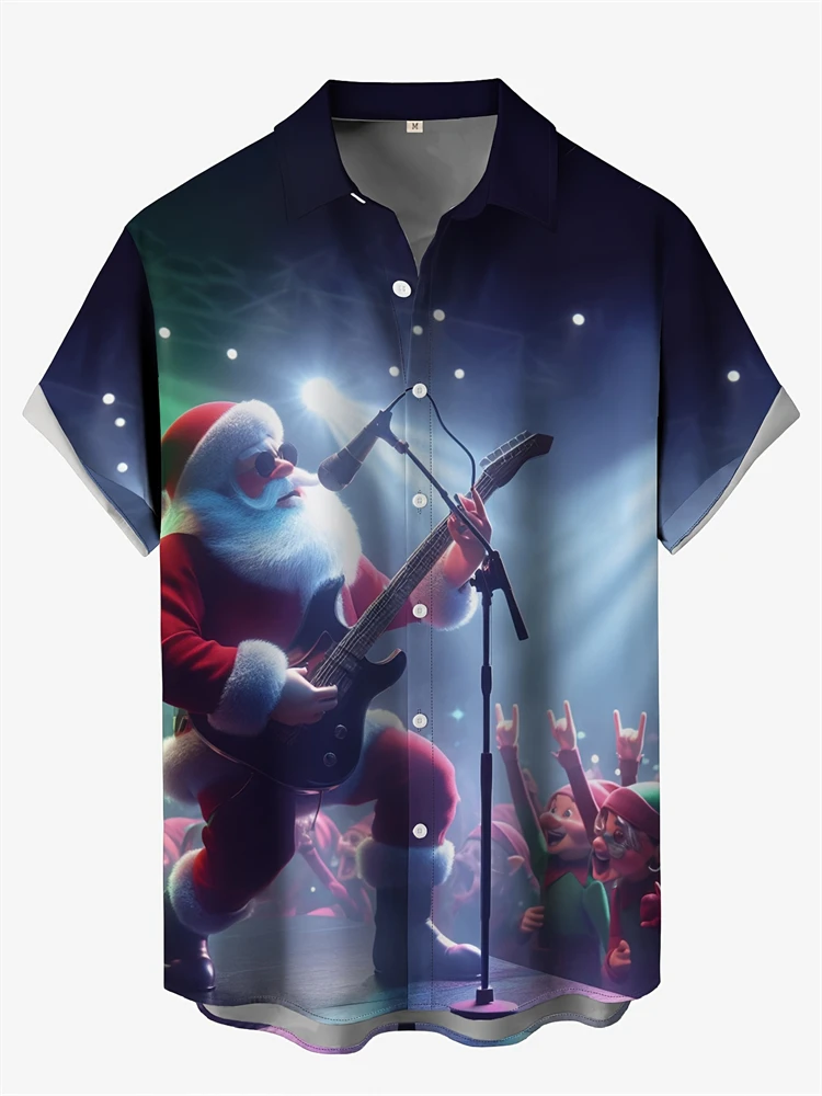 New Year Men's Christmas Tree Printed Shirt Fashion Short Sleeve Button Hawaii Holiday Shirt Men's Party Vacation Plus Size Tops