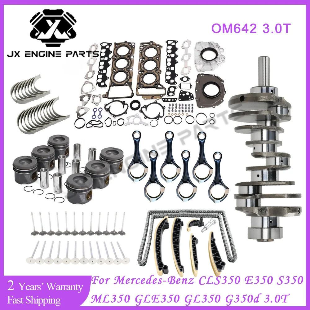 Kit de cadena de distribución de motor OM642, juego de juntas de cojinete de biela de cigüeñal de pistón para mercedes-benz 3,0 D E350 S350 3.0T 3.0L