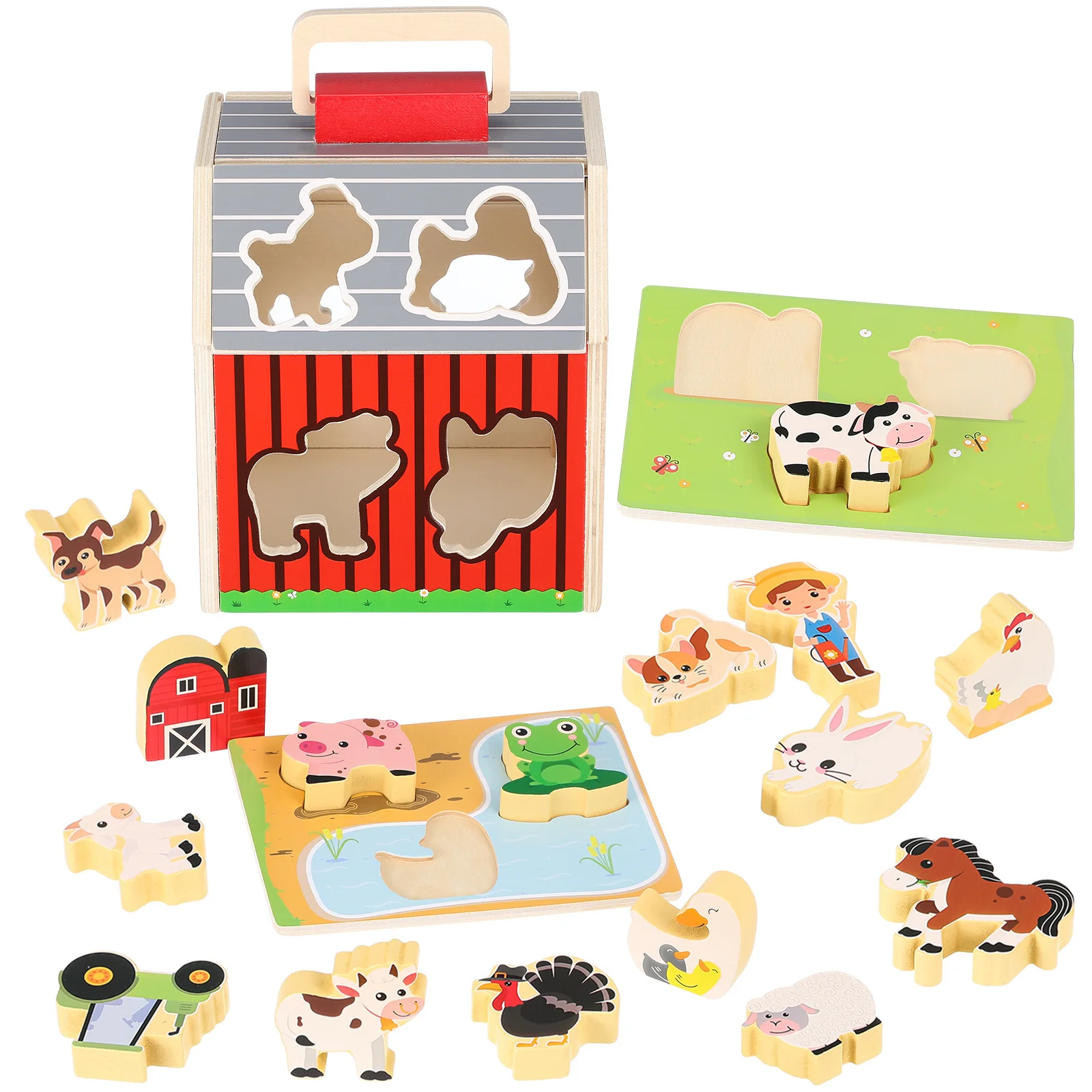 1Set Holz-Spielset mit Nutztieren für Kleinkinder im Alter von 2–5 Jahren, für Kinder im Vorschulalter, Montessori-Bildung, Entwicklung, vielseitige Nutzung im Innenbereich