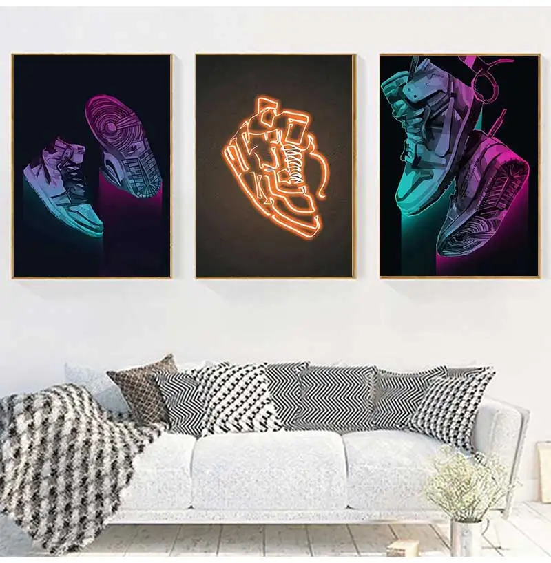 Fashion Graffiti Sneakers Wall Art Poster Prints Picture Modern Neon Pop Sports Shoes Canvas Painting for Living Room Home Decor