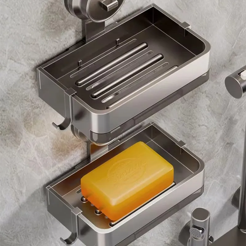 Bathroom Suction Cup Soap Box Wall-mounted Space Aluminum Rack Toilet Soap Box Drain Rack Washroom Washing Table Storage