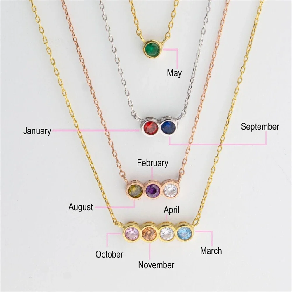 

Personalized Combined Birthstone Necklace Family Jewelry Custom Birthday Gift Month Stone Pendant Necklaces for Women Collar
