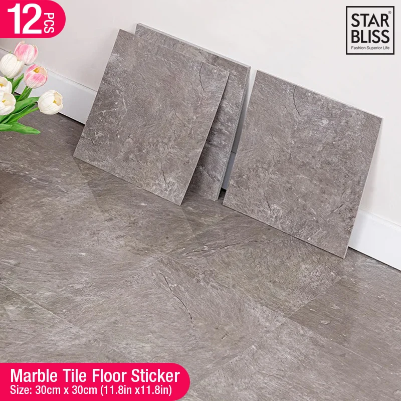 12 Pcs Simulated Marble Tile Floor Sticker PVC Waterproof Self-adhesive Living room Toilet Kitchen Home Floor Decor Wall sticker
