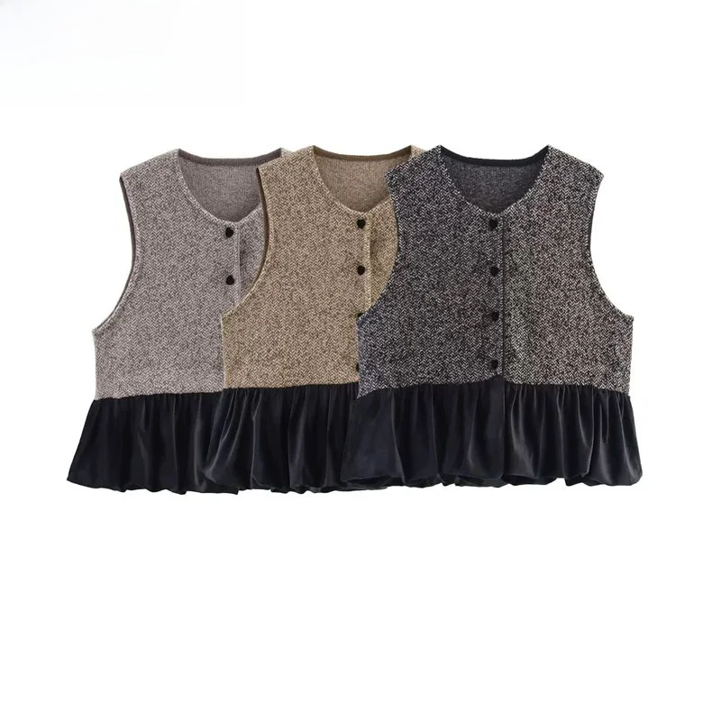 

ZBZR модный бархатный лоскутный вязаный двусторонний нейлоновый жилет Svel, женский осенний новый универсальный круглый жилет Ne ort