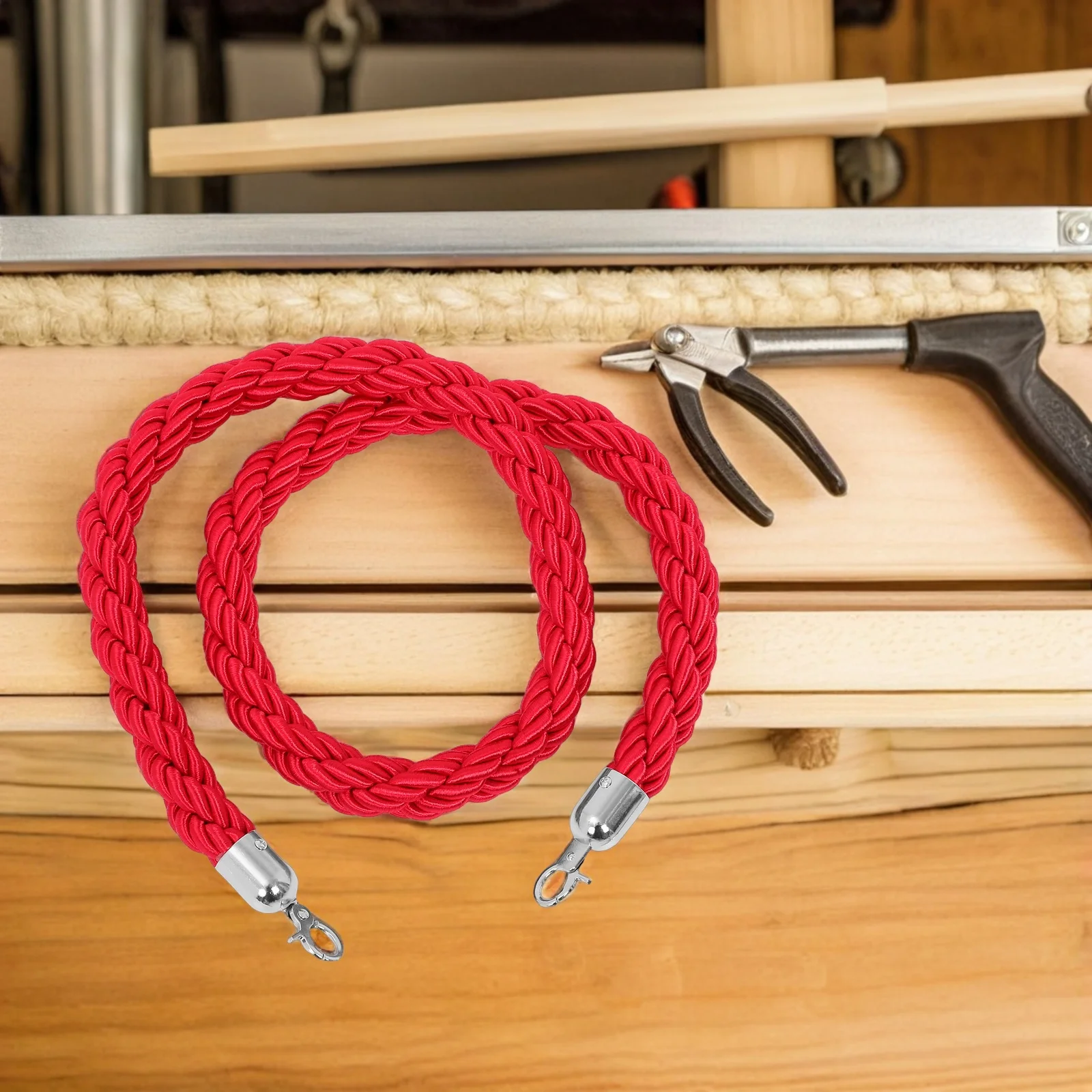 

1.5M Rope Barrier: Braided Queue Line With Hooks For Crowd Control Weather Resistant Twisted Stanchion Divider For Theater Hotel