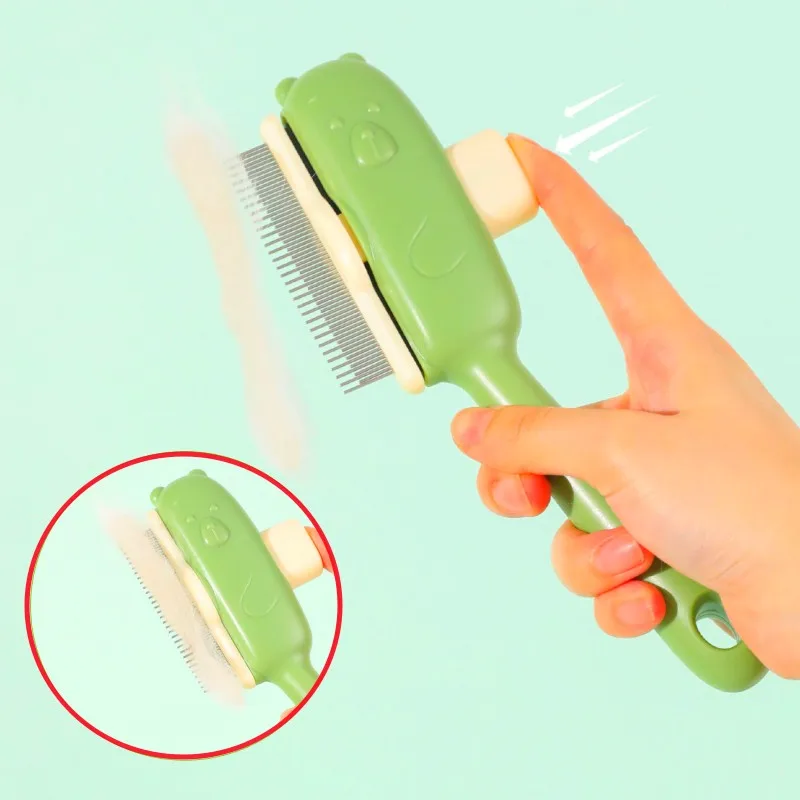 

Dog Comb Automatic Dogs Brush Dense Tooth Pet Hair Remover Self-cleaning Cat Brush Comfortable Handle Combs for Dog Grooming