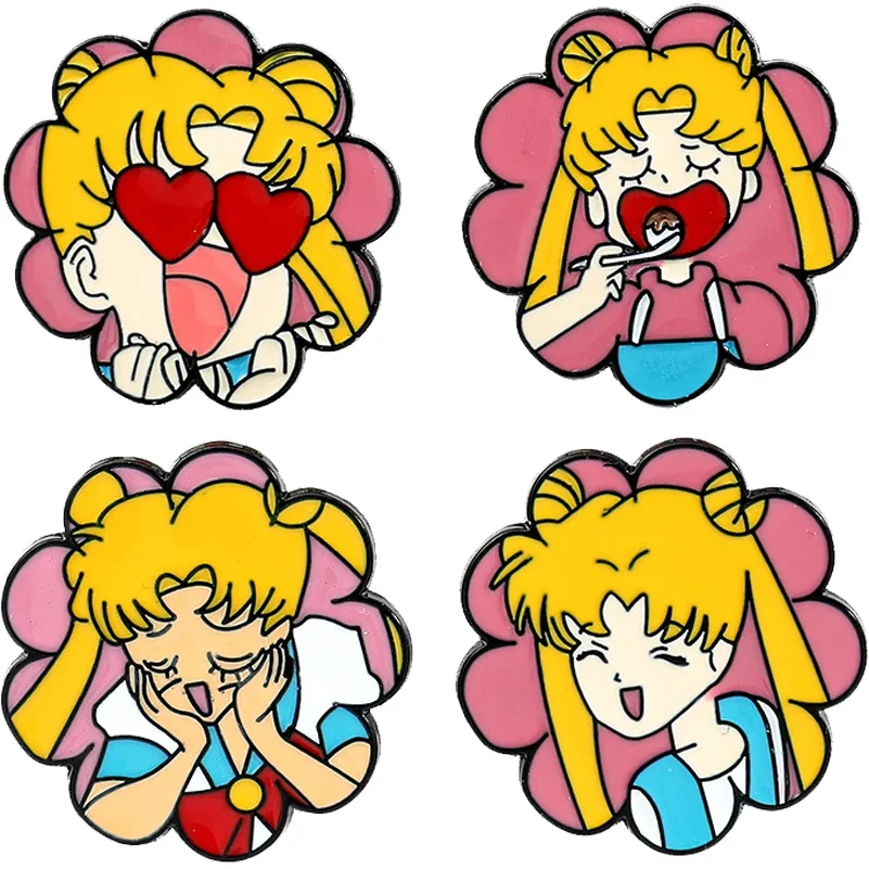 

1 Set Sailor Moon Enamel Badges Cute Manga Brooch Kawaii Animation Pins Anime Badge for Backpack Clothing Lapel Cosplay Toy Gift