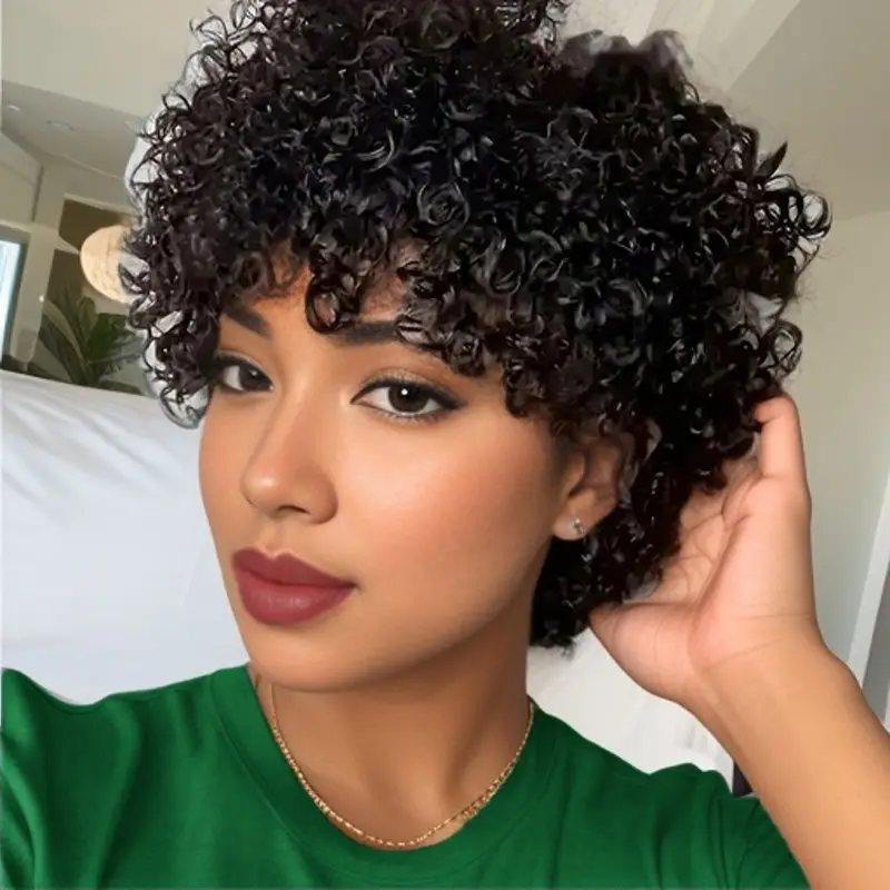 Peruka afro kręcona, stylizowana na rolki z wełny, w pełni wykonana maszynowo, dla naturalnego wyglądu, peruka codzienna dla kobiet, peruka z ludzkich włosów kręconych afro.