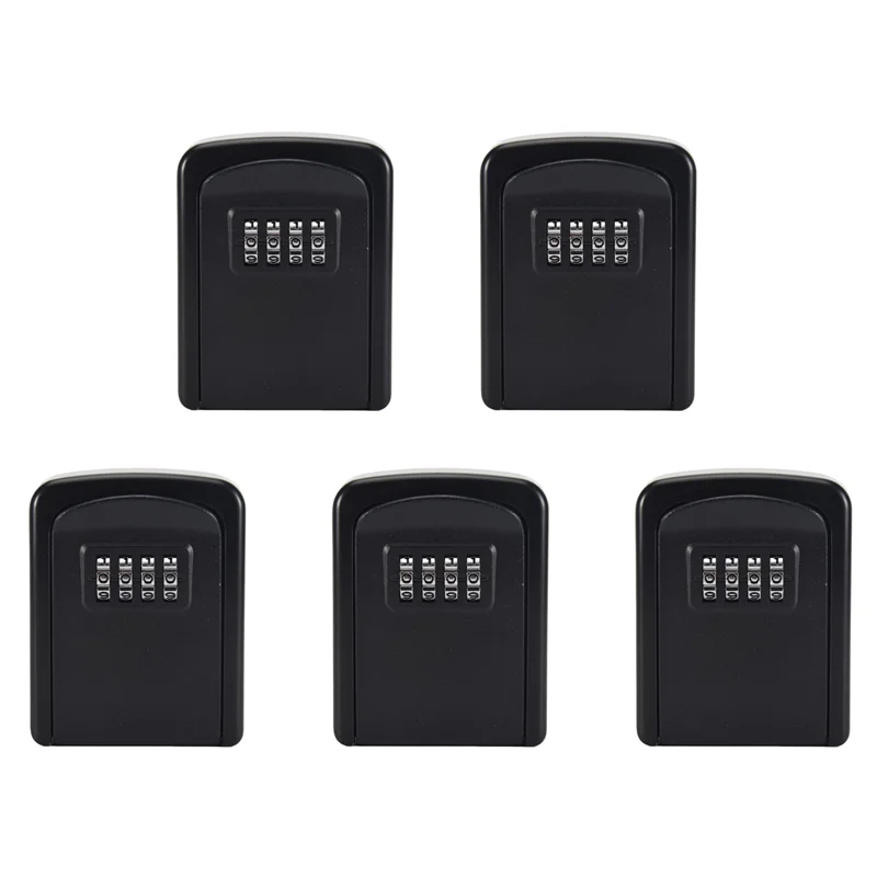 Caja de bloqueo de llaves A75T 5X, caja de bloqueo de combinación de 4 dígitos montada en la pared para llave de casa, caja de bloqueo de almacenamiento de llaves de seguridad resistente a la intemperie, color negro