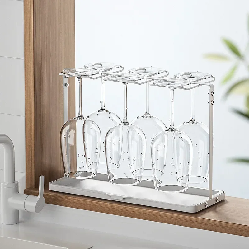 

Multi-function Kitchen Under Cabinet Free Punching Holder Wine Glass Rack Stemware Glass Classification Cup Hanging Holder