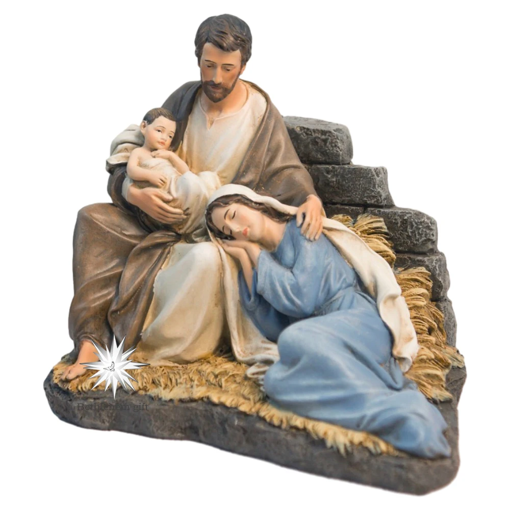 17cmH Christmas Figurines Decorations Holy Family Statue Figurines Holiday Sculpture Tabletop Scenes Festival Gift Home Decor