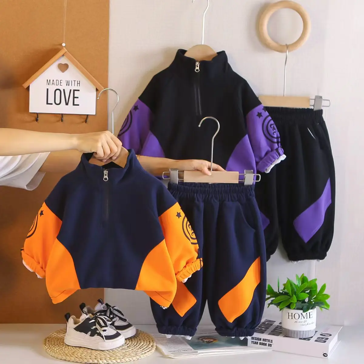 

2pcs Kids Boys Sports Suit Spring Autumn Children's Outfit Girls Half-Zip Sweatshirt + Pants Clothing Sets -5 Years