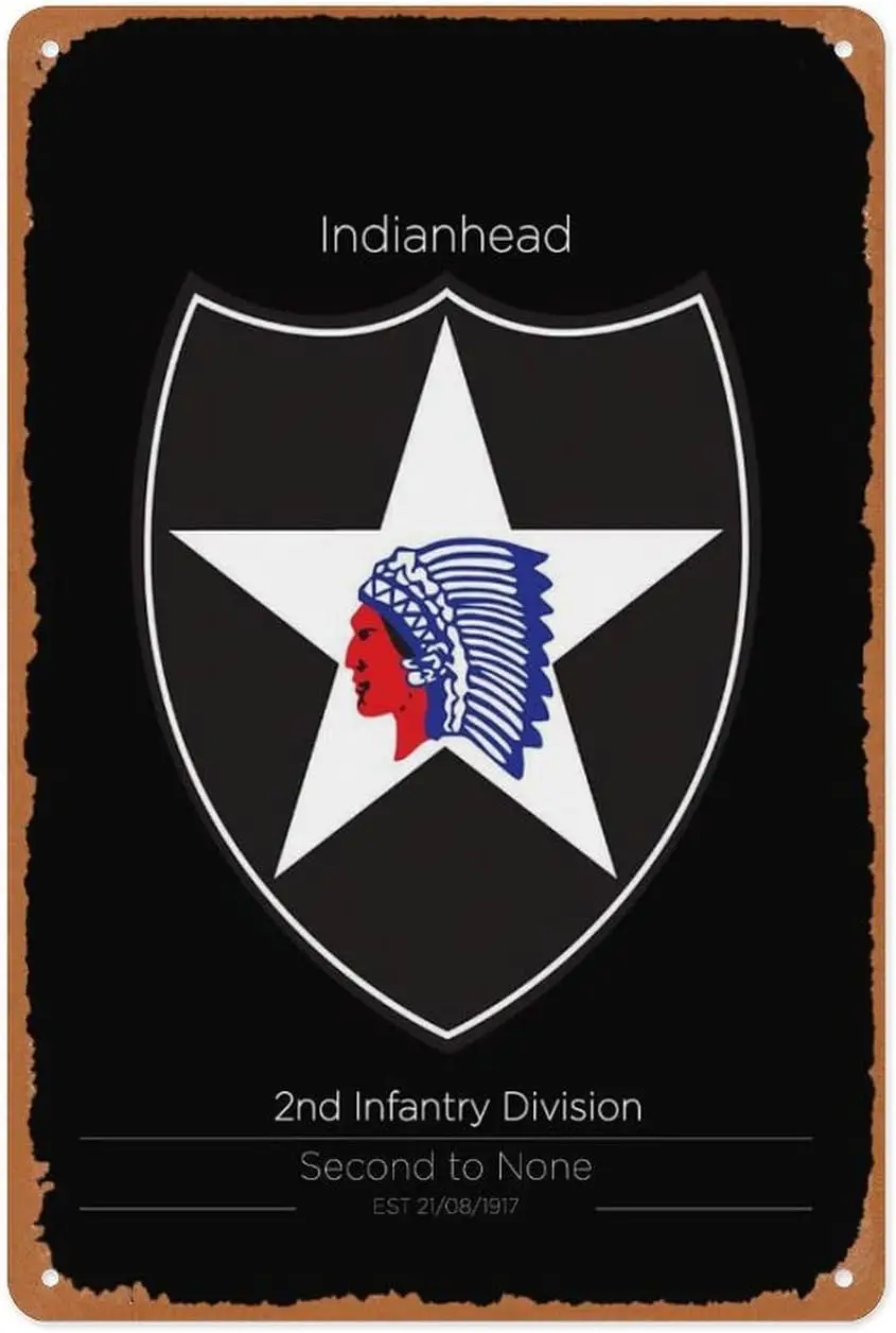 Vintage Metal Sign - 2nd Infantry Division Us Military Units - 8x12 Inch Wall Art for Garage, Man Cave, Game Room, Coffee House