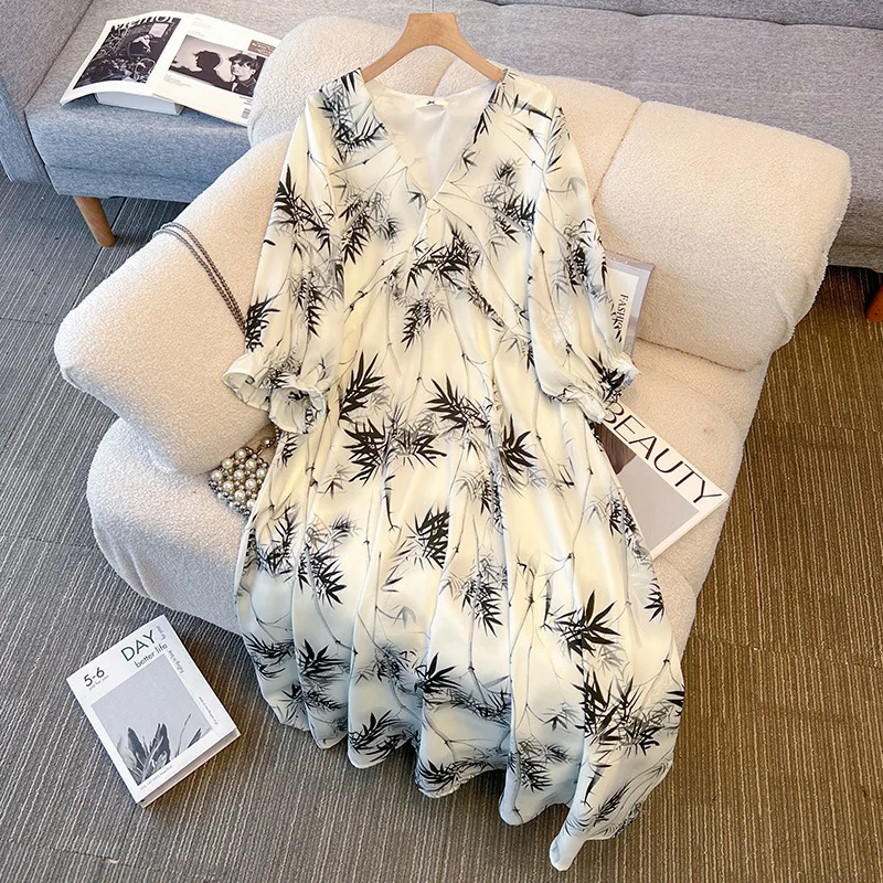 

150Kg Plus Size Women's Bust 155 Summer Loose Retro Vacation Style Dress Waist Dinched Floral Dress 5XL 6XL 7XL 8XL 9XL
