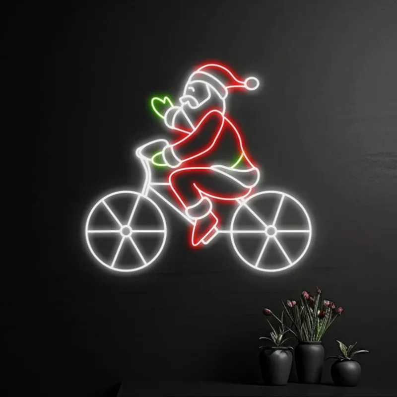 ﻿   سانتا كلوز ركوب دراجة النيون تسجيل USB عكس الضوء LED ضوء النيون تسجيل جدار الفن الديكور ل غرفة نوم بار هدايا الحفلات