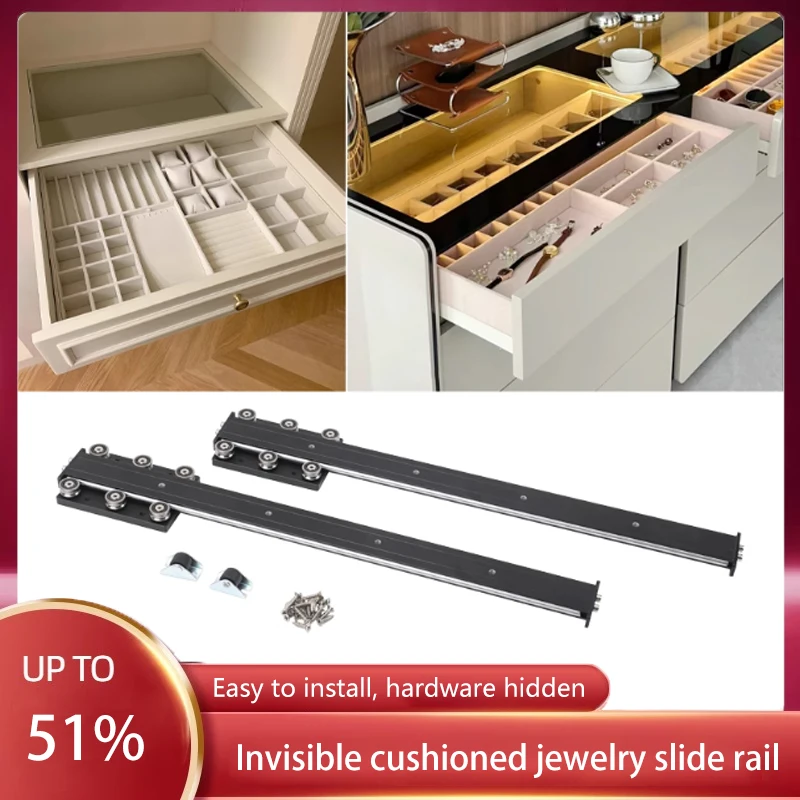 

JISHI Bottom Mount Invisible Slides For Jewelry Display Cabinet Silver Mirror Push Pull Rails Bay Window Desk Hardware