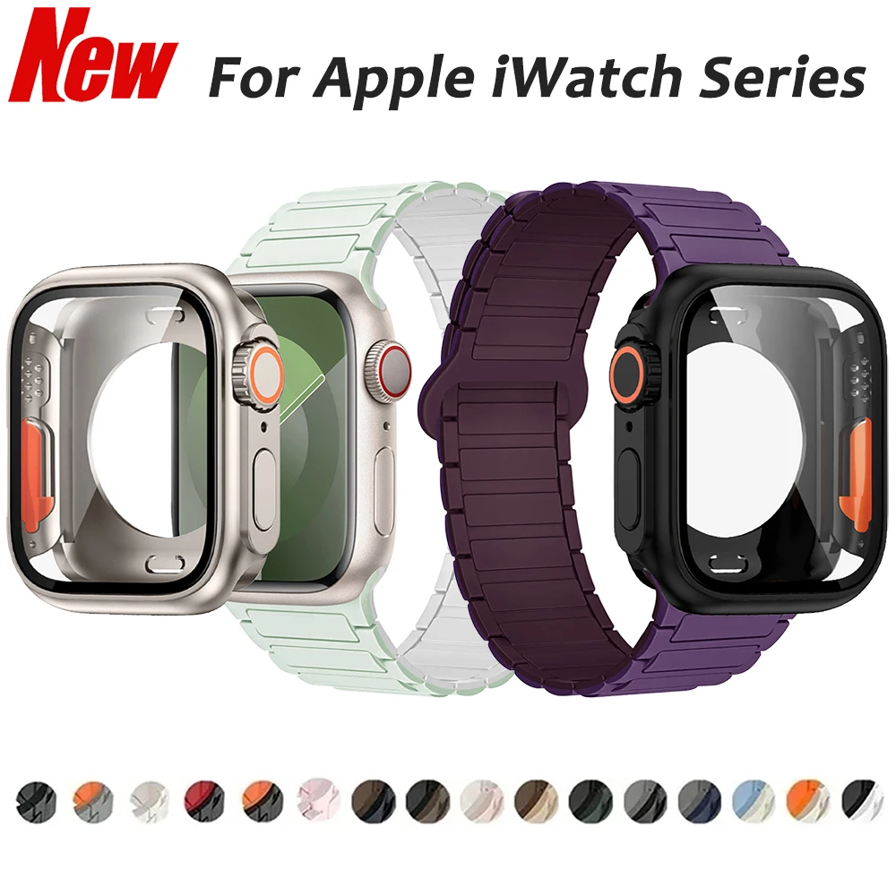 Silikonarmband + Vollständige Abdeckung für Apple Watch S11 10-46/42 mm 45 44 40 41 mm Rahmen + Armband für Iwatch Serie 11 10 9 8 7 6 SE
