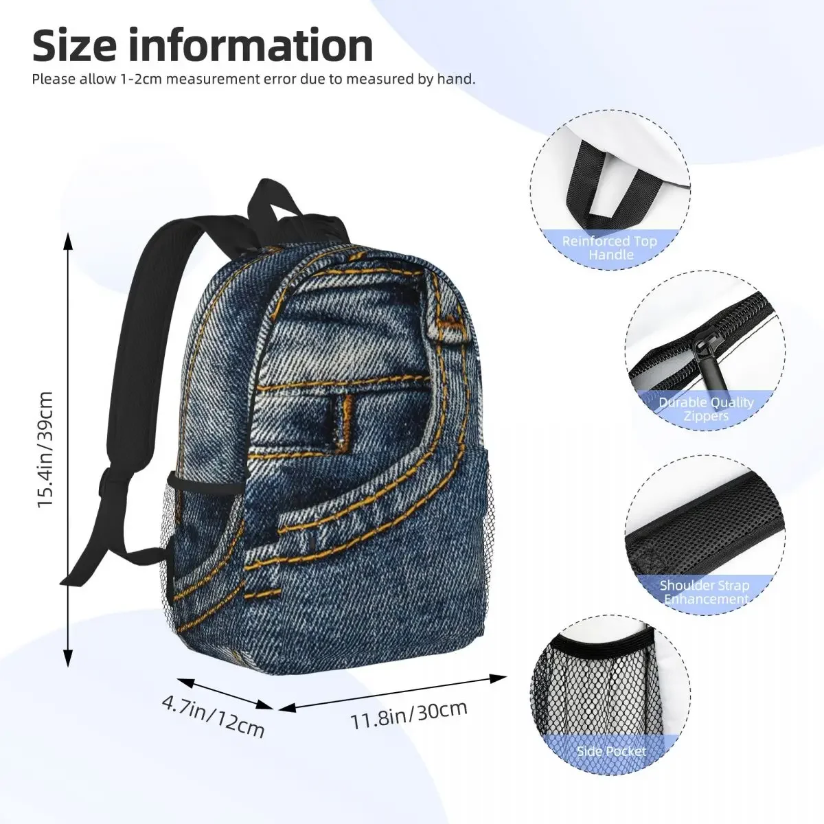 Front Pocket I Love Bluejeans Denim Backpacks Boys Girls Bookbag Cartoon Students School Bags Travel Rucksack Shoulder Bag