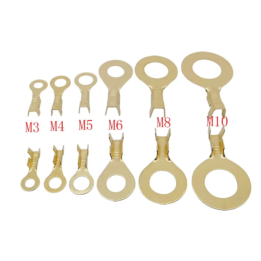 150Pcs Brass Ring Lugs M3 M4 M5 M6 M8 M10 Terminals Crimp Wire Cable Connector Non-insulated Assortment Kit