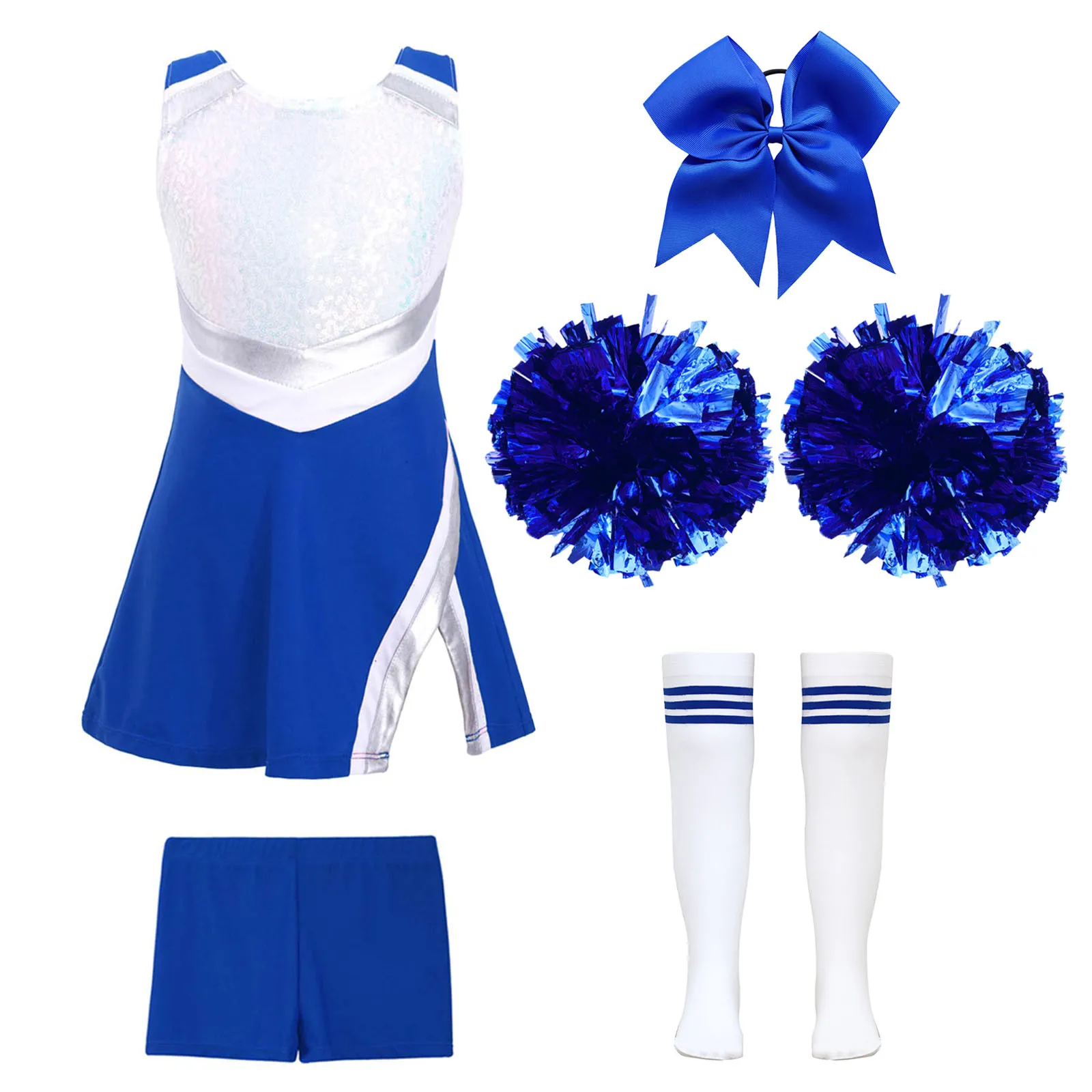 Bambini ragazze Cheerleader Costume paillettes Hip Hop Jazz Dance Performance Outfit Halloween Cheerleading Sports Uniform Dress Up