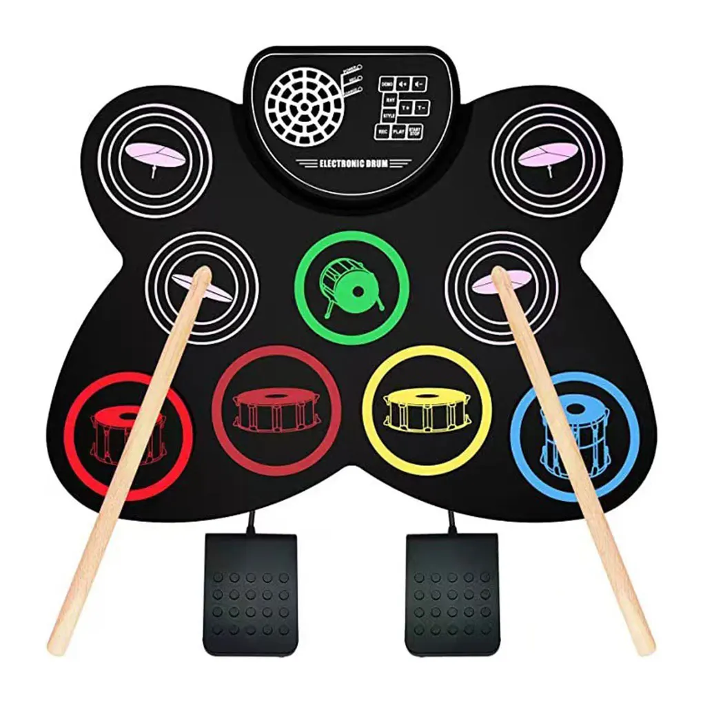 Foldable Roll Up Electronic Drum With Audio Horn Rechargeable Desktop Drum Pad Dtx Games Children Practice Pedal