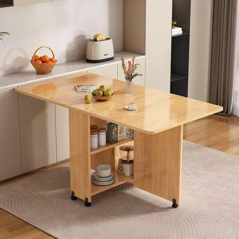 Solid wood folding dining table small household dining table multifunctional rectangular movable folding table