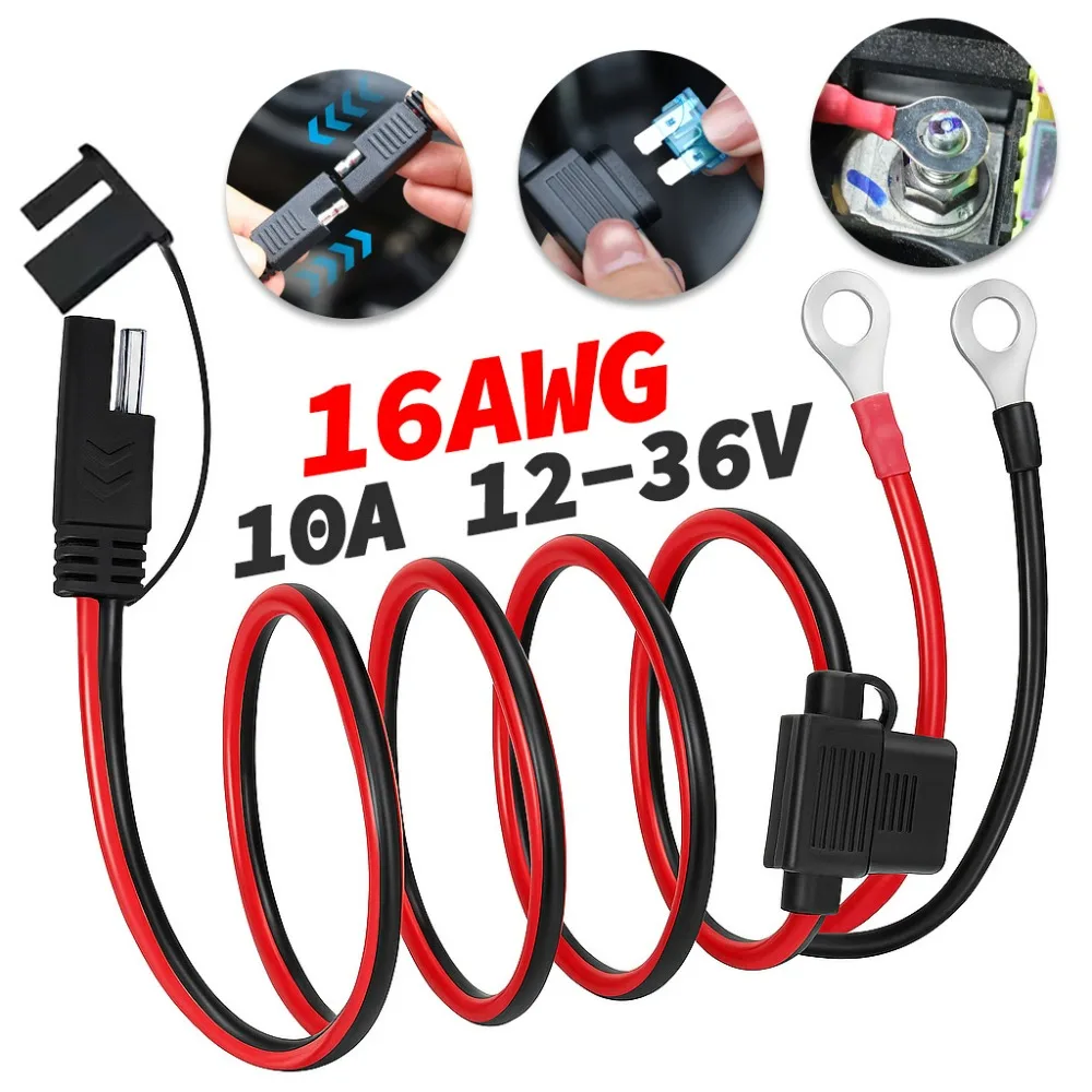

Жгут клемм SAE к уплотнительному кольцу, кабель 16AWG, предохранитель 10 А, быстроразъемный разъем для мотоцикла, автомобильное зарядное устройство, солнечная батарея