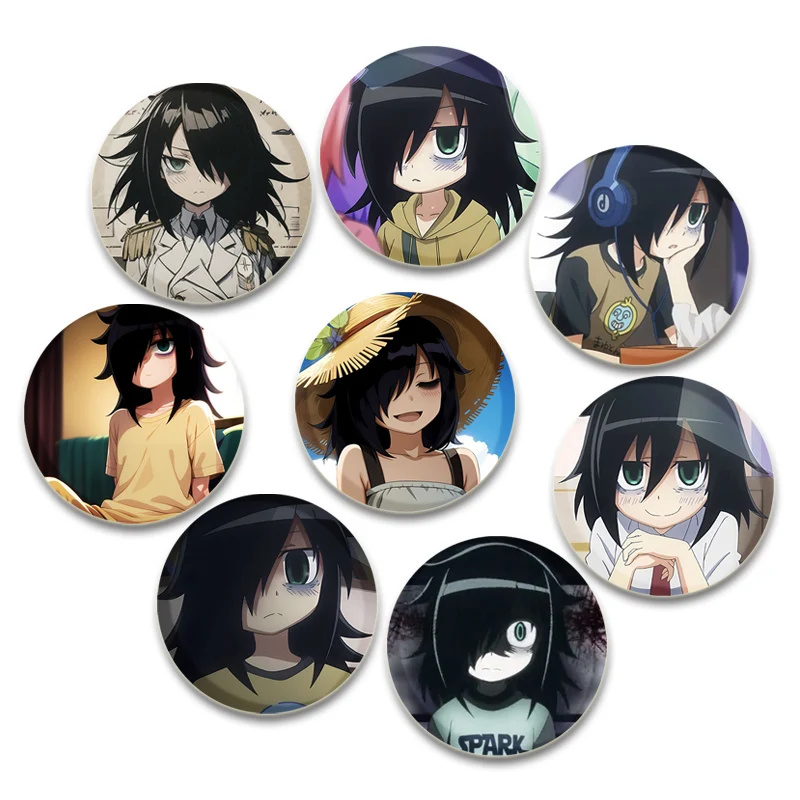 Alfileres de Anime Tomoko Kuroki, insignia de dibujos animados bonita, broches de hojalata hechos a mano, pasador para mochila, ropa, accesorio de