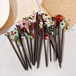 Vintage Wood Flower Hair Sticks Chinese Fashion Hanfu Hair Fork Hair Chopsticks Hairpin Female Jewelry Hair Clip Accessories