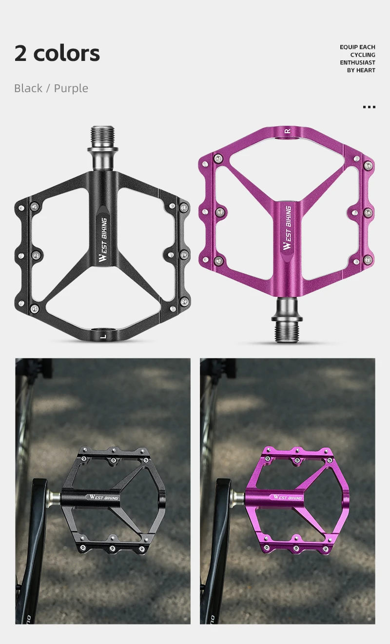 WEST BIKING Ultraleichtes Fahrradpedal 3 Lager Aluminiumlegierung Breites Fahrradpedal Rutschfestes MTB Rennrad-Pedal Fahrradzubehör – Detail 11