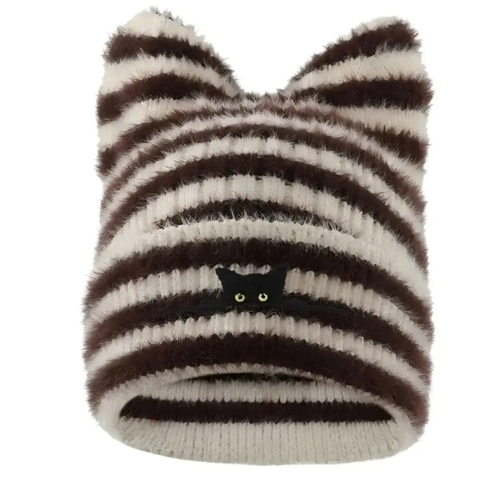 

Fashion Keep Warm Women Cat Ear Knitted Hat Cold Proof Thickned Pullover Hat Windproof Embroidered Hat Outdoor Sports
