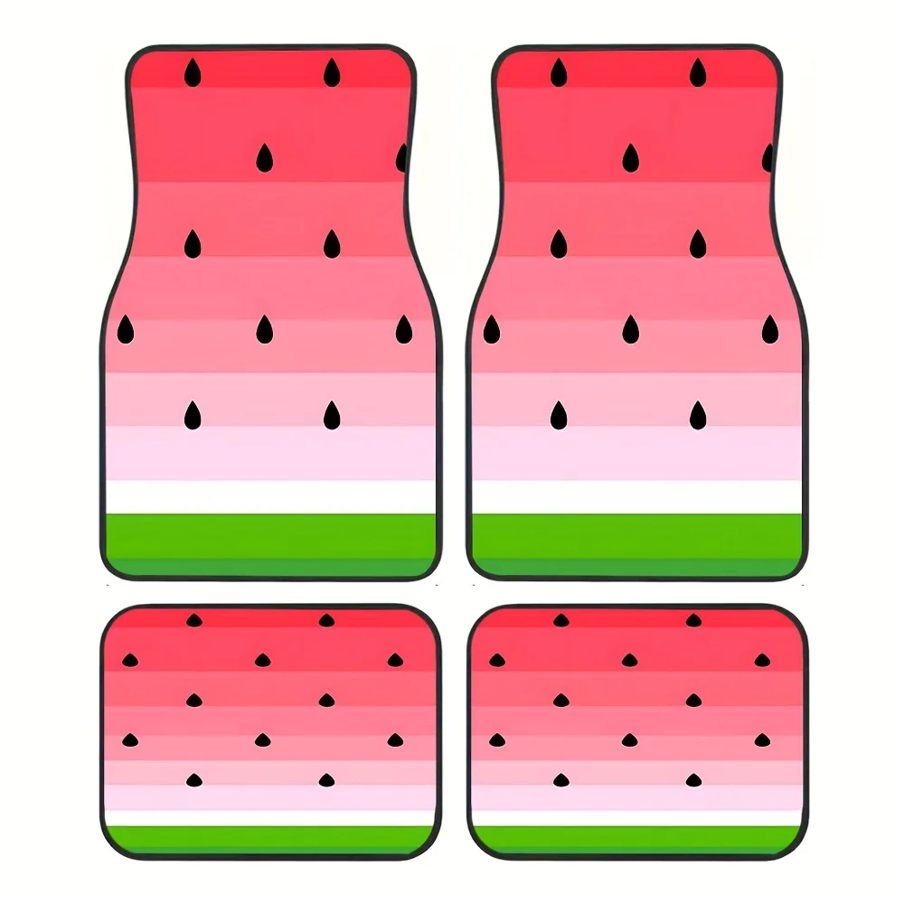 4pcs Watermelon Pattern Car Floor Mats, Car Front And Rear Mats, Non-Slip Material, Suitable, Trucks, SUVs, Car Interior Accesso