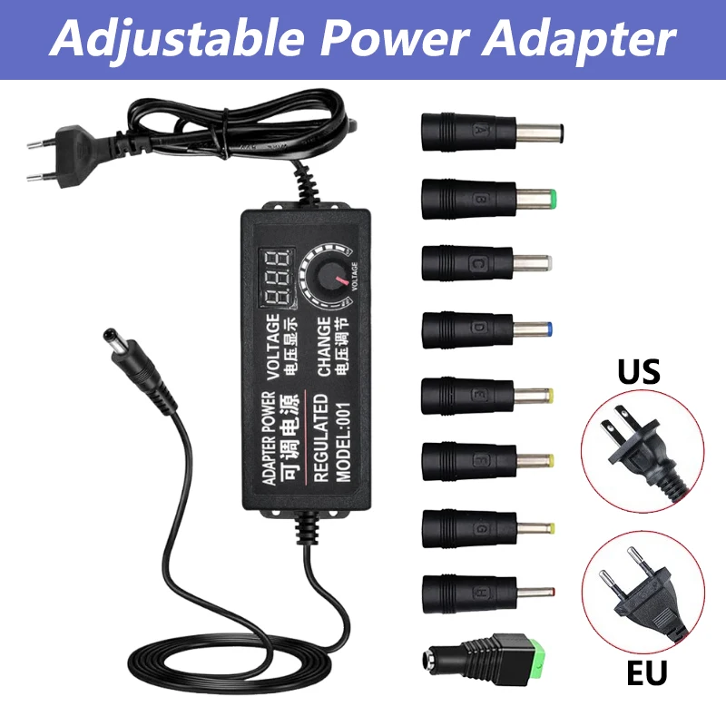 

AC TO DC Adjustable Power Supply Adapter Transformer AC 220V TO DC 3V 9V 12V 24V Power Supplies Universal Adapter WIth 9PCS Plug