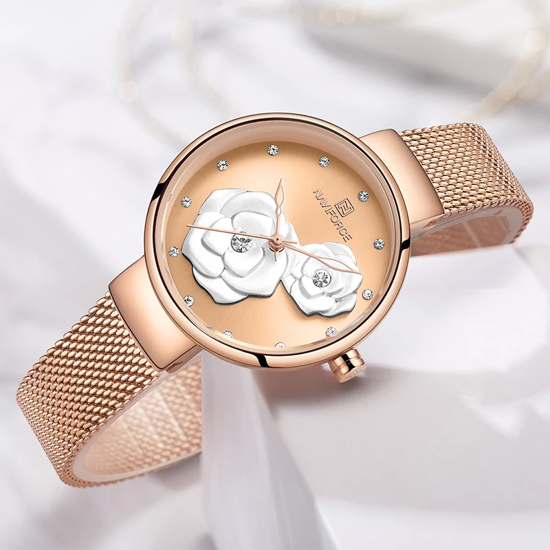 Montre à quartz en maille d'acier pour femme, montres étanches pour femme, fleur, montre-bracelet pour femme, charmante horloge pour fille, marque de luxe supérieure