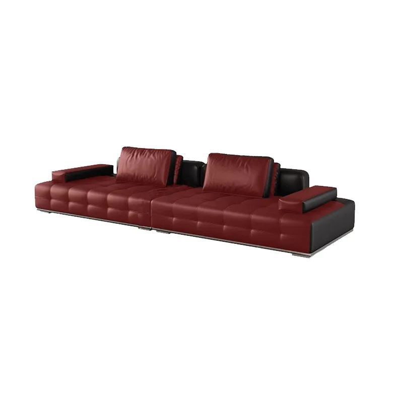 

Straight row, leather, sofa, Italian style, minimalist, living room, villa, leather art, solid wood