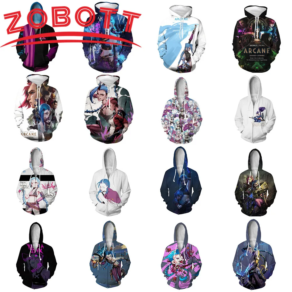 Game LOL Cosplay Jinx Arcane Zipper Hoodie Men And Women Anime Casual Sportswear Sweatshirt Jacket 3D Printing New