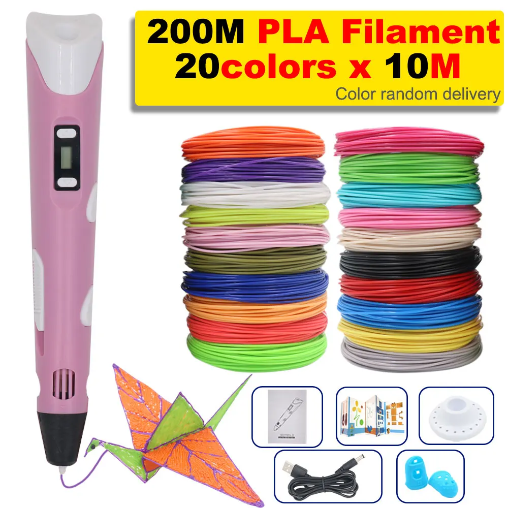 3D Pen with LCD Screen Kids 3D Printing Pen DIY Drawing Pen 10/20/30 Colors 200M PLA Filament Children's Birthday Christmas Gift