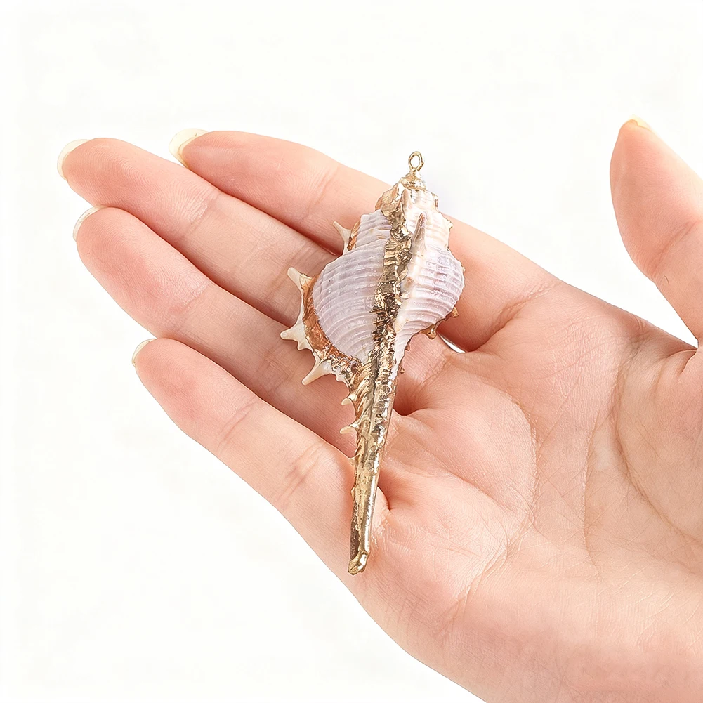 7.1g Boho Natural Seashell Pendant Gold Edge Spiny Conch Charm for DIY Jewelry Making Necklace Bracelet Gift Everyday Wear